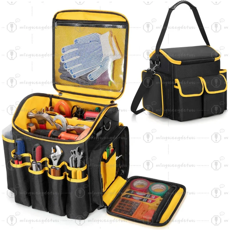Large Capacity Wearable Tool Bag with Removable Dividers & Multiple Pockets, Portable Handheld Tool Tote