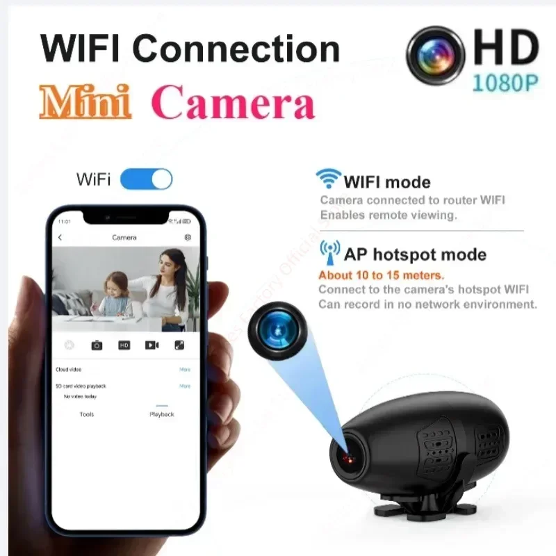 Mini telecamera di sicurezza WiFi 1080P Monitor domestico per interni alimentato a batteria senza fili AI Rilevamento umano Nanny Cam Standby ultra lungo