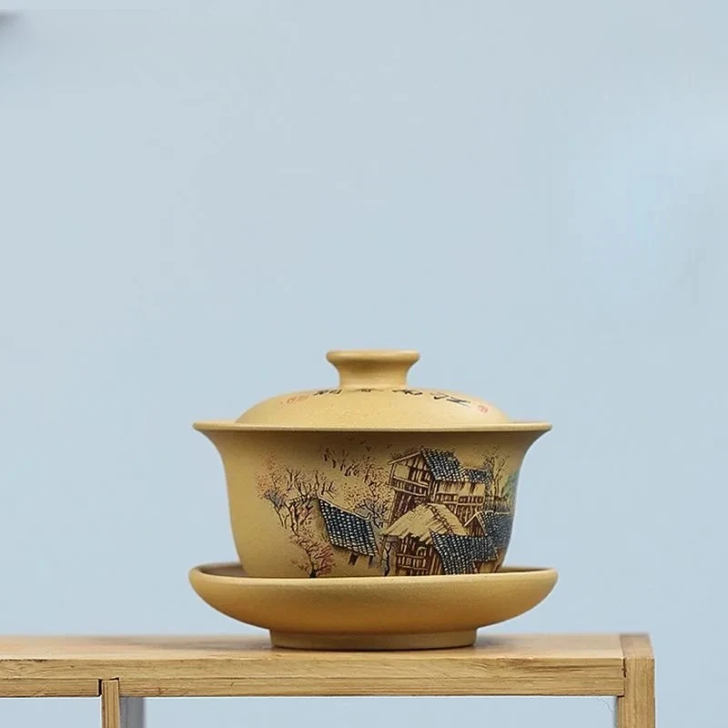 

160 мл Гайвань ручной работы из исинской пурпурной глины (сорт Raw Ore Section Mud Sopera), чайная чаша-терриен, чайник с крышкой, набор для чаепития, коллекция принадлежностей