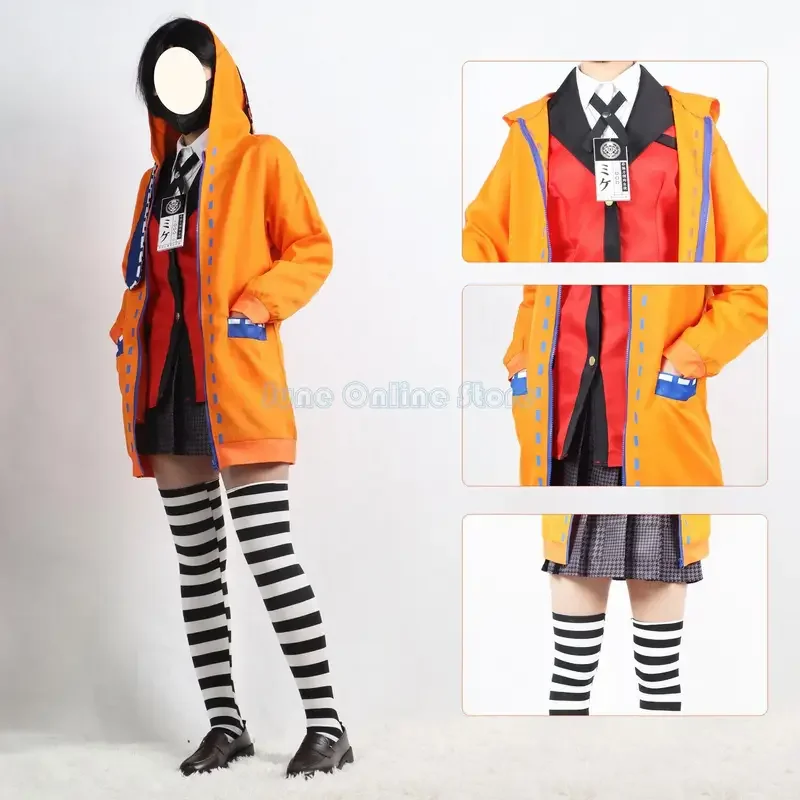 Anime Kakegurui Compulsive Gambler Rune Runa Yomozuki Costume Hoodie Coat JK Uniforms Jabami Yumeko Cosplay Costume Wig