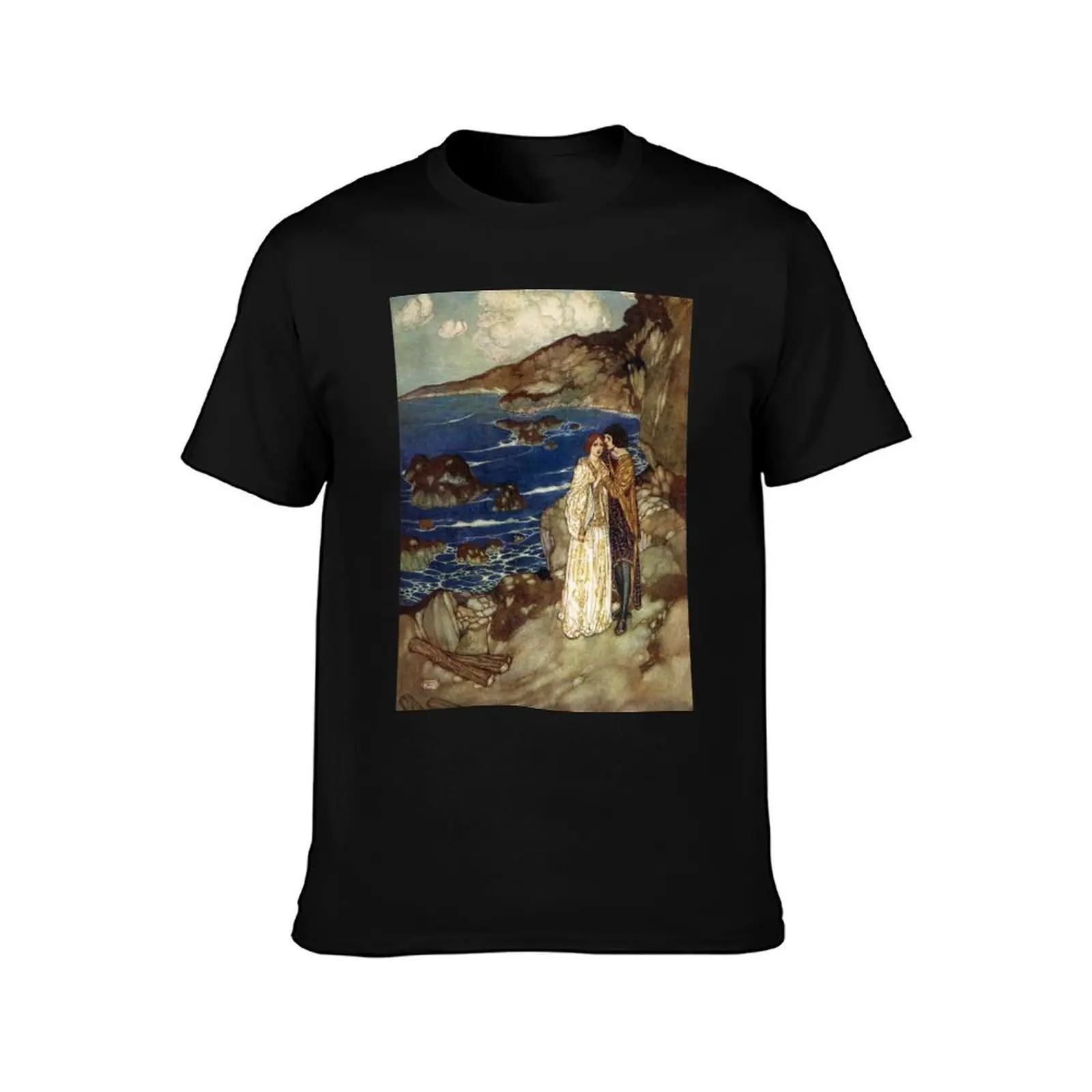 Miranda and Ferdinand - The Tempest, Edmund Dulac T-Shirt, Summer Casual Cotton Tee, Oversized Streetwear Tops, Unisex Men Women