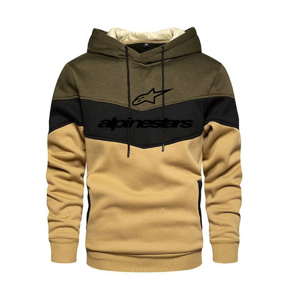 Men's Patchwork Hooded Sweatshirt Hoodies Clothing Casual Loose Fleece Warm Streetwear Male Fashion Autumn Winter Sports Outwear