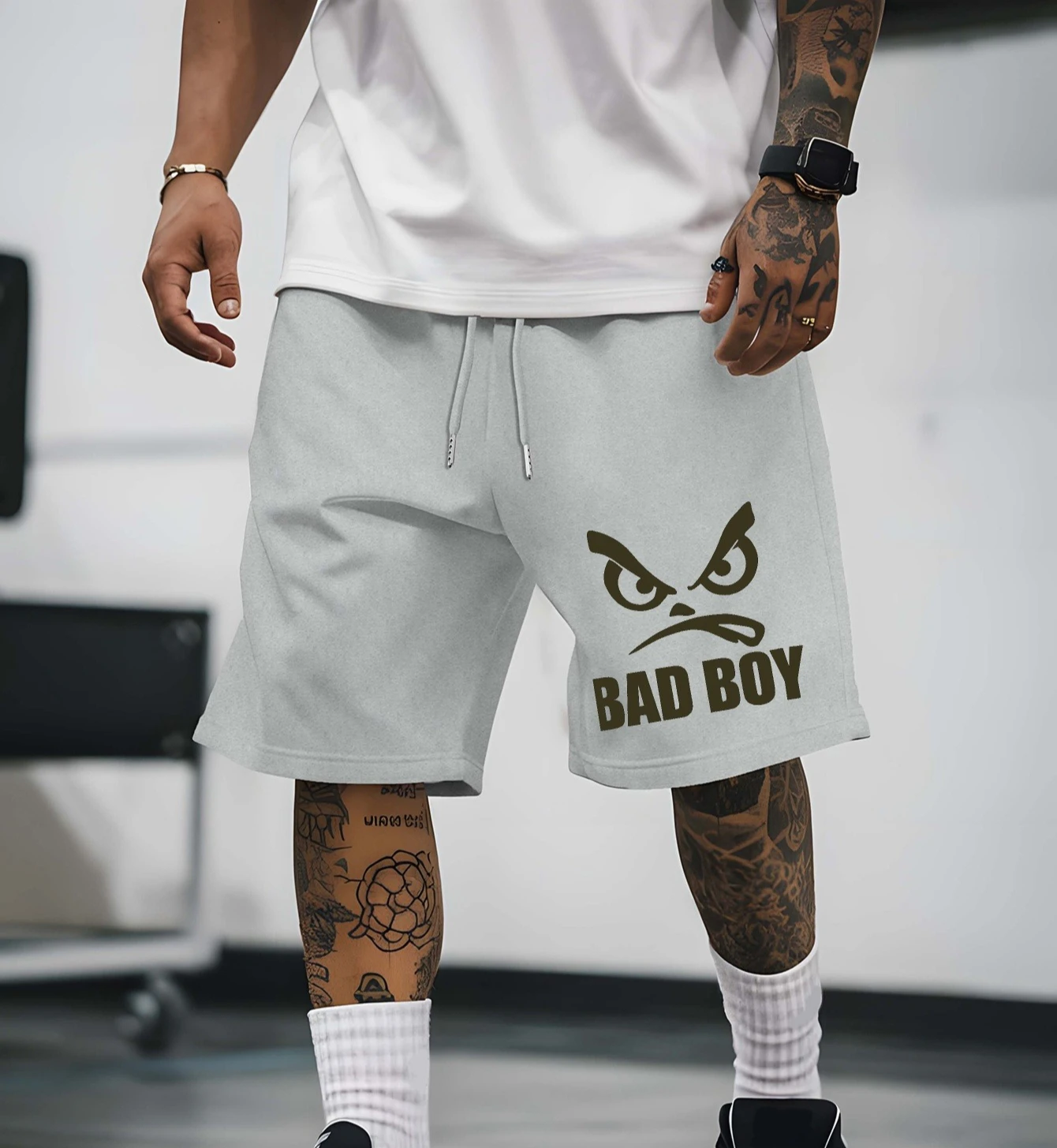 

Мужские летние модные повседневные шорты с буквенным принтом, свободного кроя, с эластичным поясом и шнурком, подходят для повседневной носки