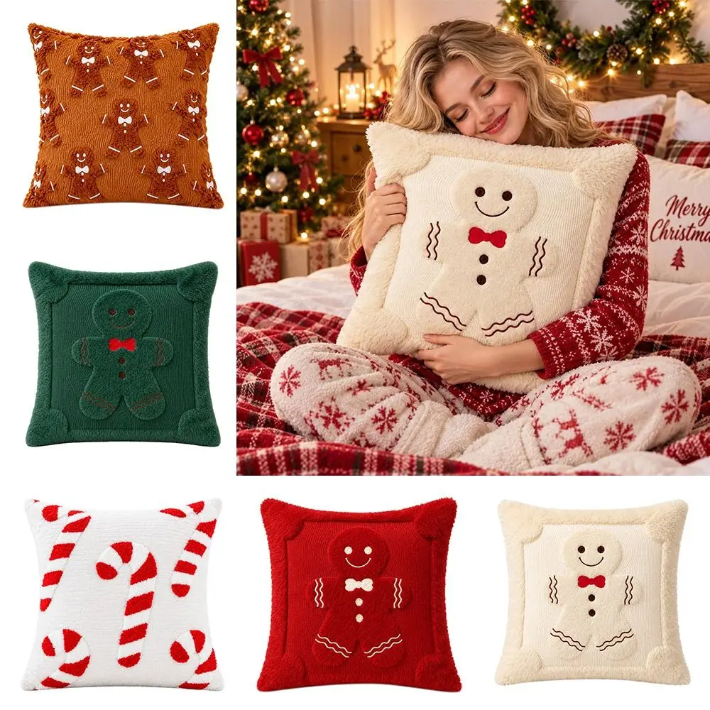 New Snowman Christmas Tree Pillow Covers Gingerbread Throw Cushion Case Square 18x18in Pillowcase Living Room Decor