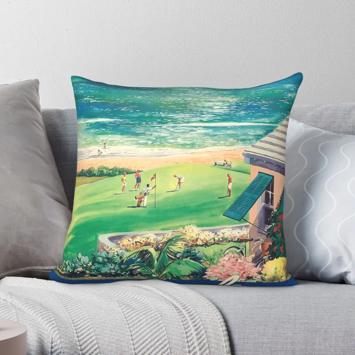 Bermuda Tourism Retro Square Pillowcase Polyester Linen Velvet Creative Zip Decor Pillow Case Room Cushion Case