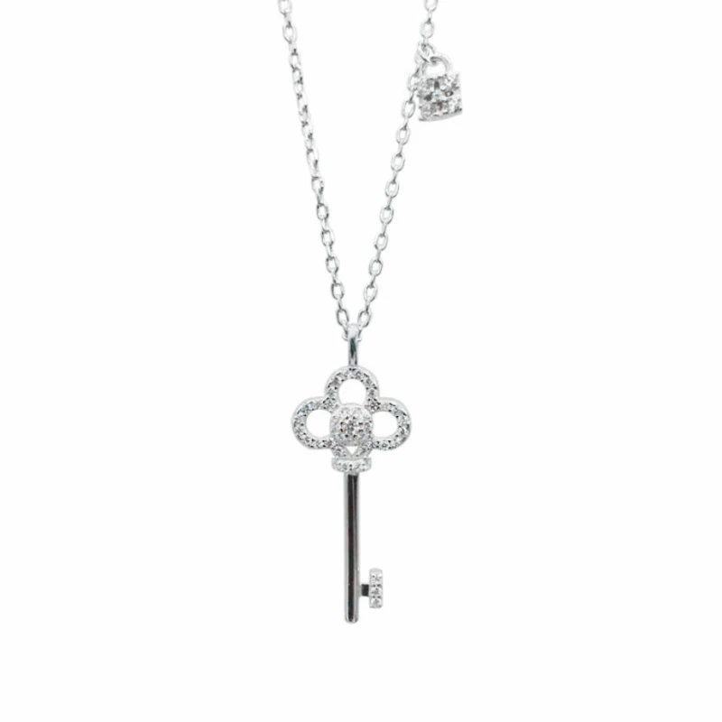 WYEAIIR 925 Sterling Silver Shiny Zircon Key Lovely Fine Jewelry Luxury Female Necklace