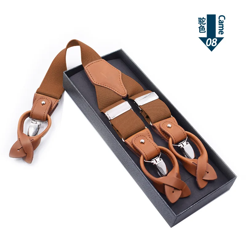 Leather Suspenders Men 3.5cm Y-Back 3 Clips Male Suspensorios Adjustable Elastic Trouser Braces Strap Belt Suit Accessories