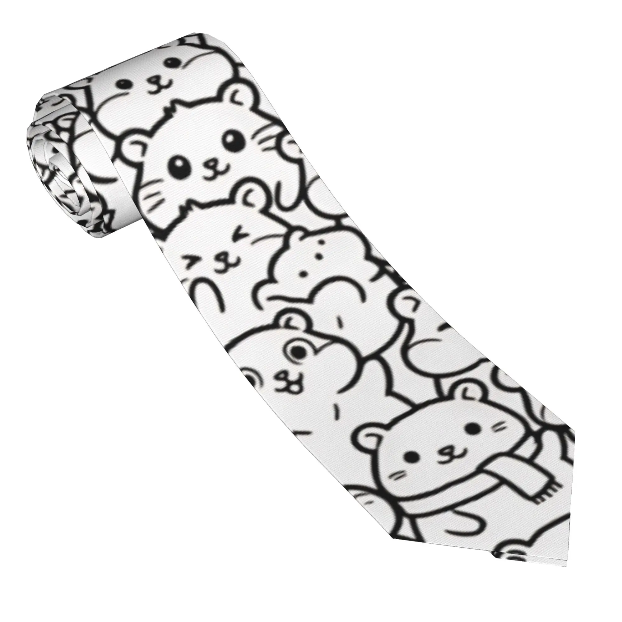 Cute Hamster Doodle Collection Line Drawing Graphic Tie  Printed Neck Ties Kawaii Funny Collar Tie Male Necktie Accessories