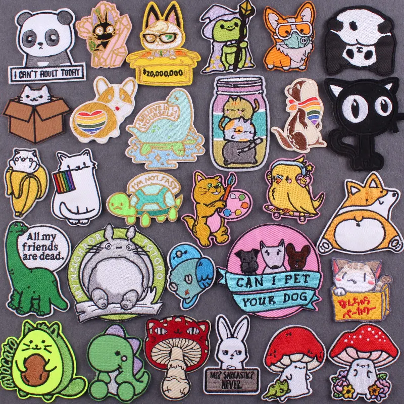 Cartoon Patches On Clothes DIY Animal Clothing Thermoadhesive Patches For Clothes Stripes Cute Badges On Backpack Applique Decor