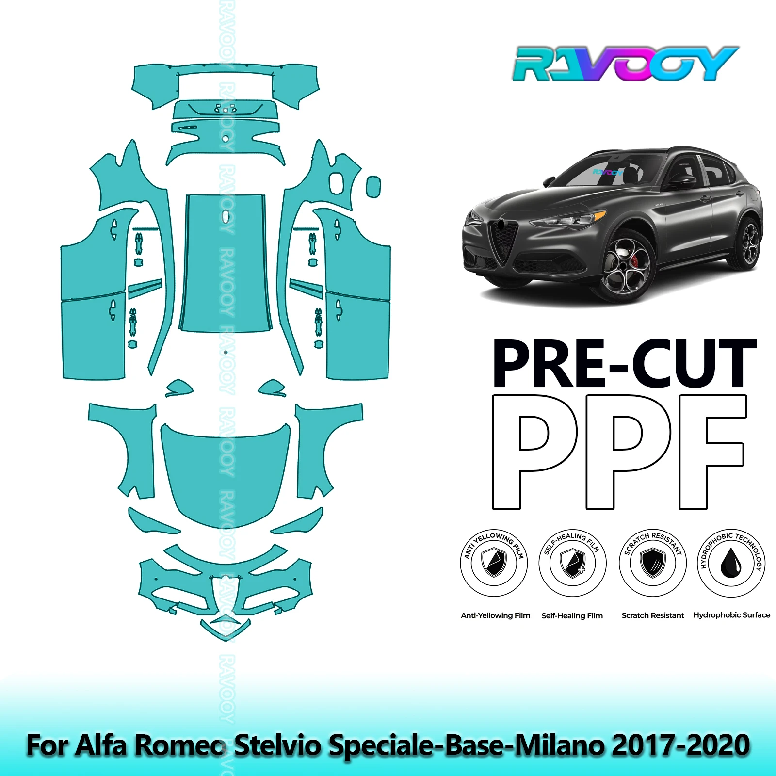 

Full Vehicle Clear Bra Precut PPF Paint Protection Film For Alfa Romeo Stelvio Speciale-Base-Milano 2017-2020