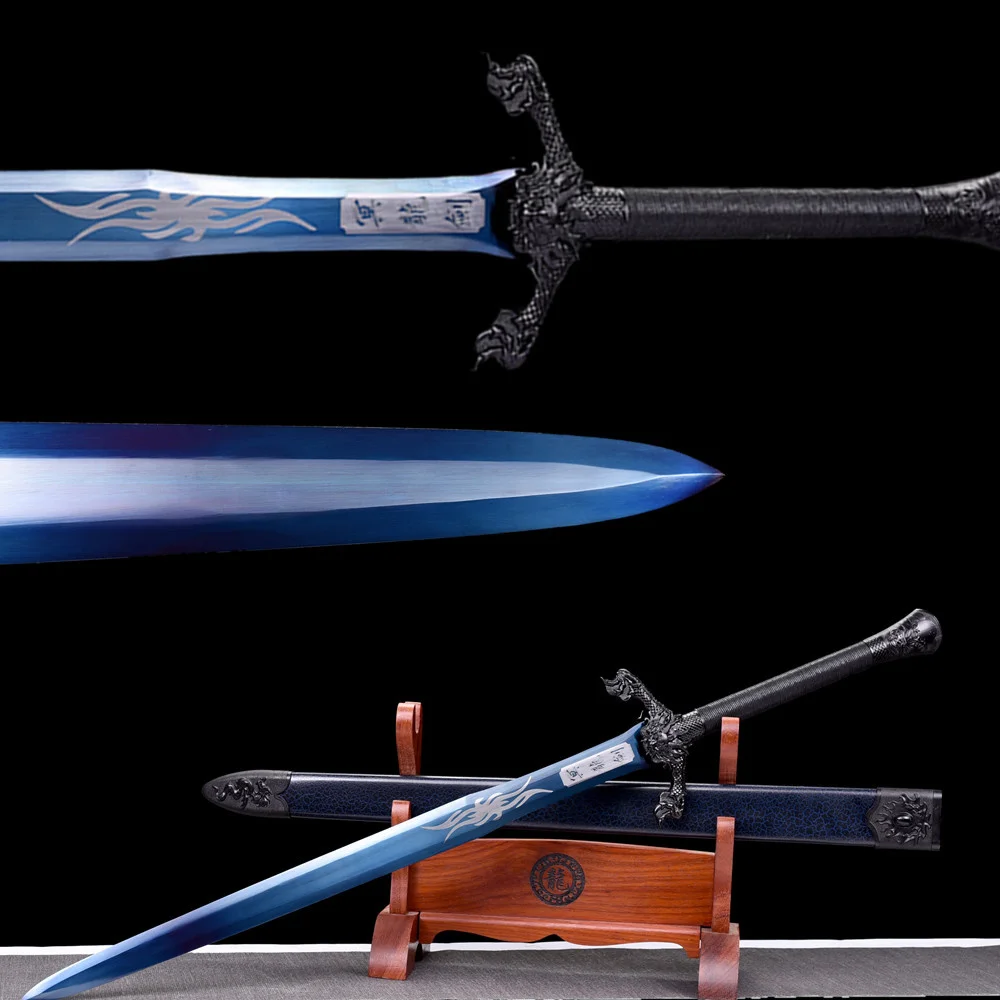 Very Cool Battle Sword Forging Handmade Martial Art Sword Spring Steel Blue Blade Full Tang Leather Wrap Hardwood Sheath Gift