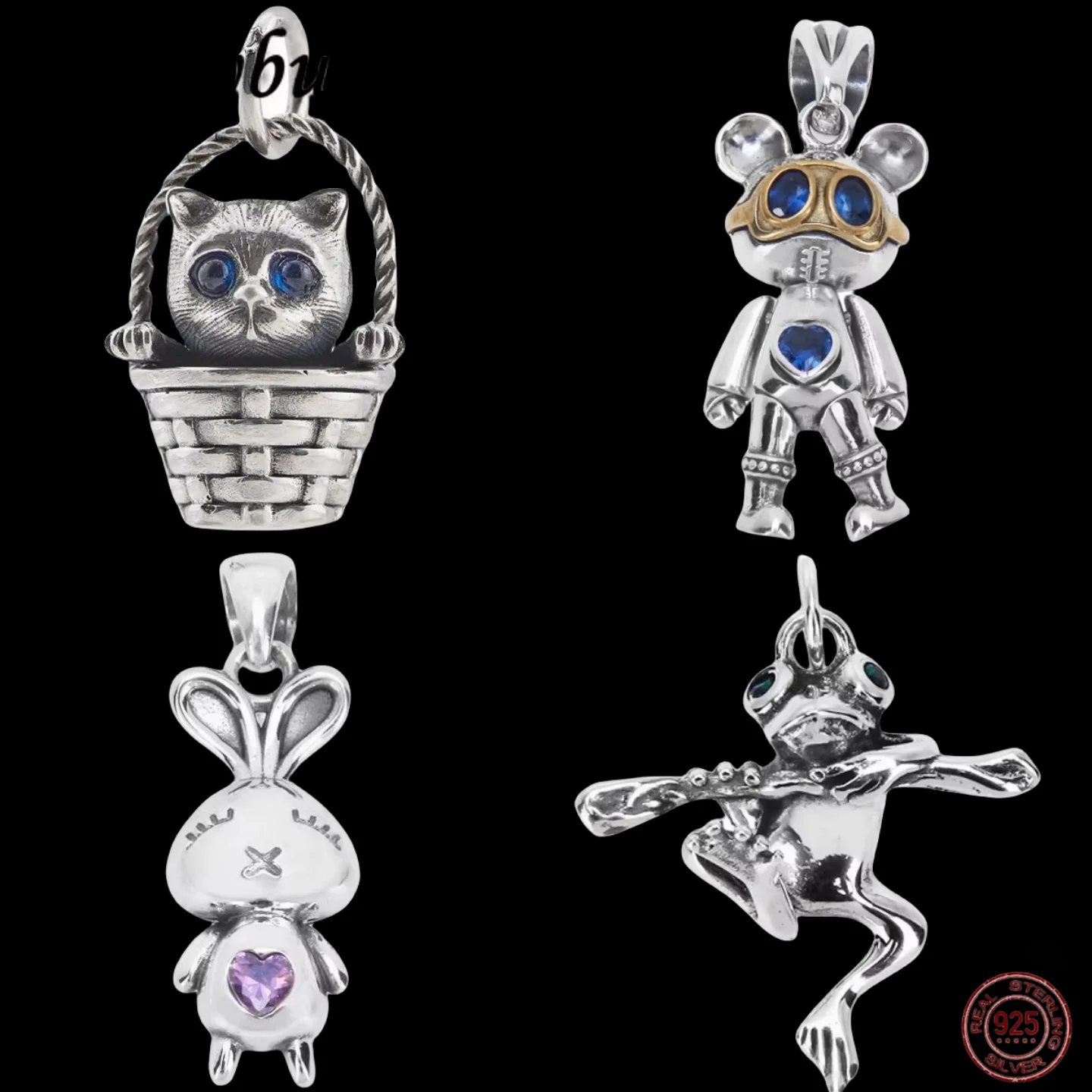 

new Couple necklace pendant S925 Pure Silver Retro Cartoon Cute Animal Shaped Pendant Personalized Fashion Jewelry