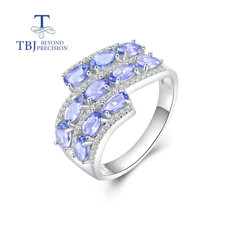 

Tbj Luxury Gemstone Ring natural Blue tanzanite Ring 925 sterling silver Fine Jewelry for women wife party wear