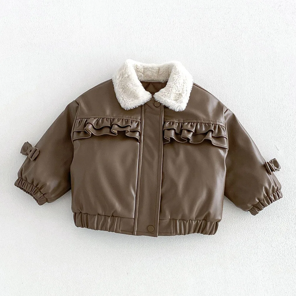 Kids Outerwear And Coats Quilted Warm Winter Childrens Boutique Clothing Fashion Toddler Girl PU Leather Jackets