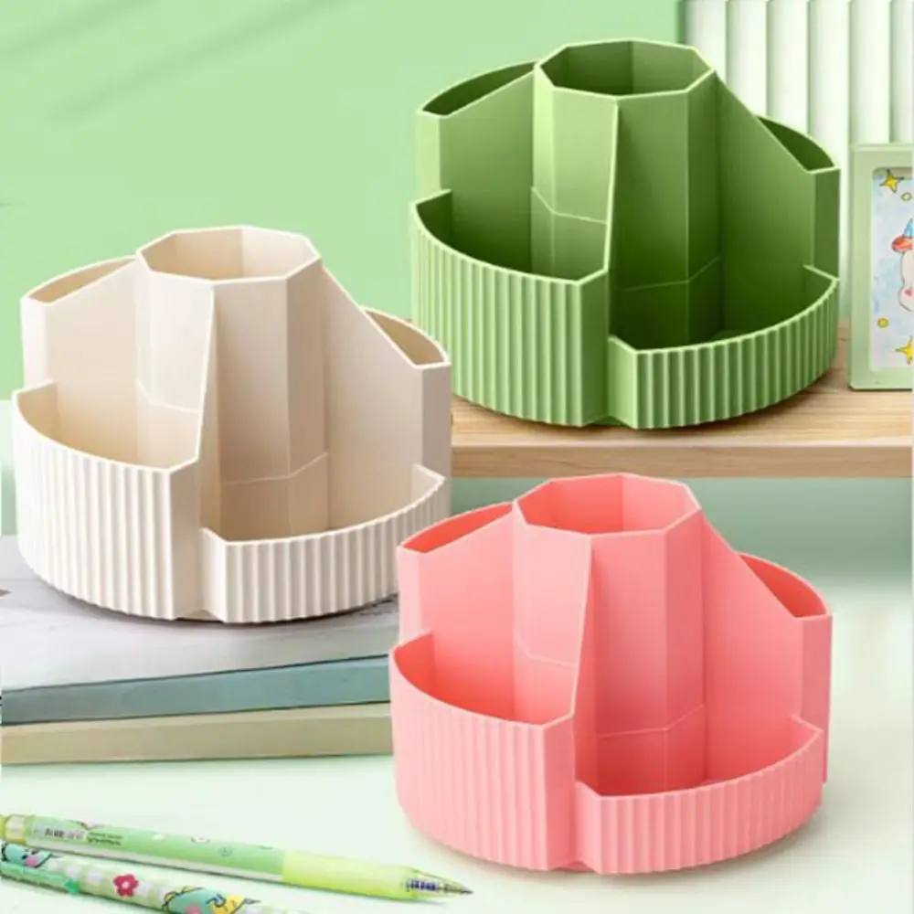 Large Capacity Stationery Organizer 5 Compartments Versatile Storage Pencil Cup Pot Durable 360-Degree Rotation Storage Box