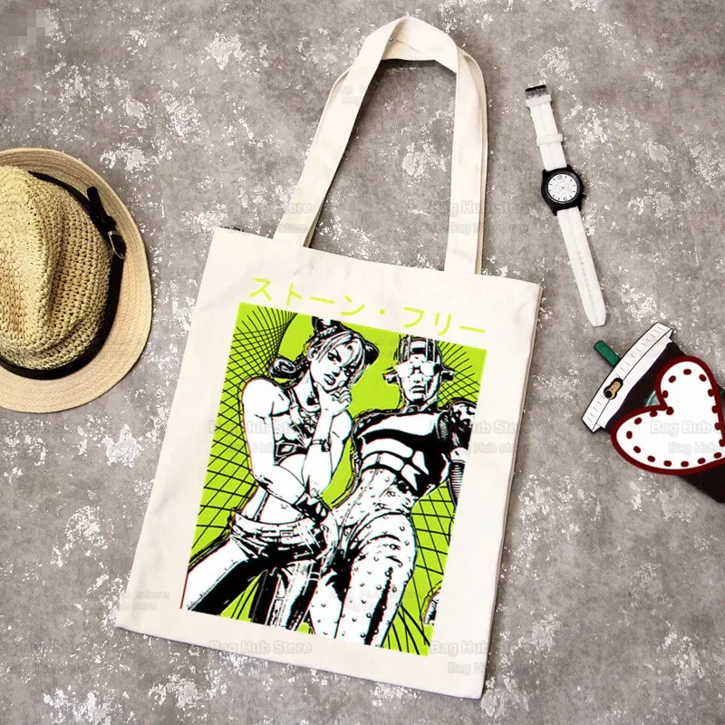 Jotaro JoJo Bizarre Adventure Canvas Shoulder Tote Bag Star Platinum Handbags Eco Reusable Shopping Bag Vintage Ulzzang Bags