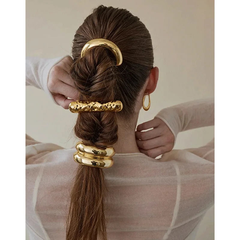 European and American cross-border new hairpins, personalized alloy glossy hair ropes, simple color-preserving wear-resistant ru