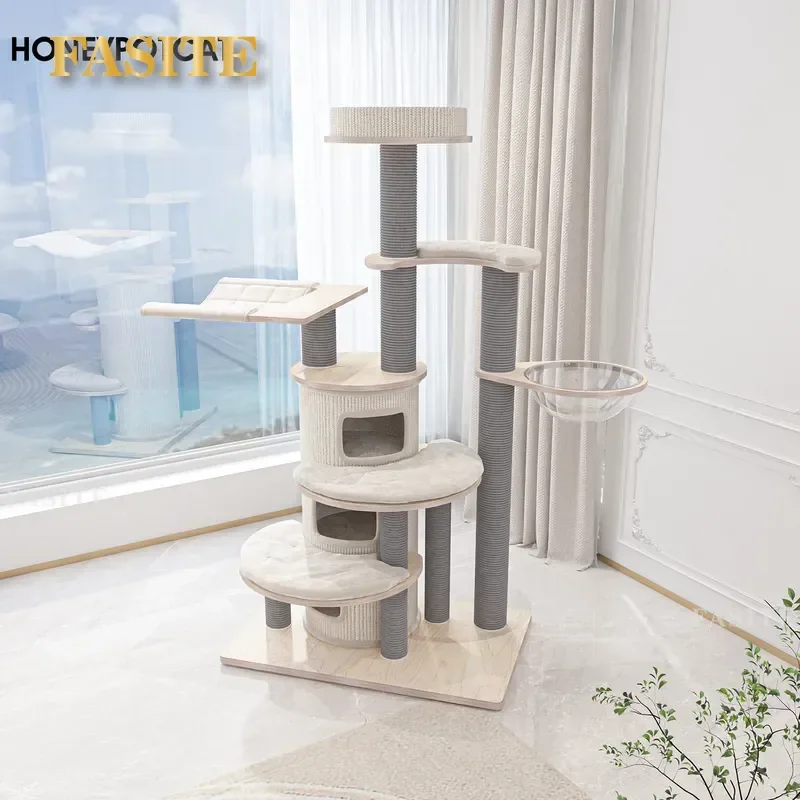 For Cat Climbing Frame Super Large Solid Wood Cat Tree Villa Integrated Nest Tower Furniture Pet Paradise Durable Natural
