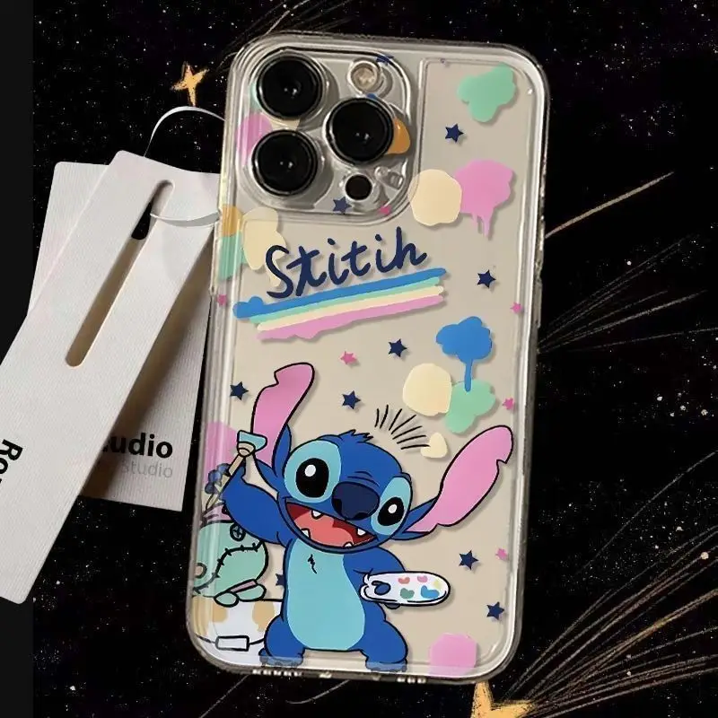 Disney Cute Stitch Painting Apprentice Phone Case for iPhone16 15 Pro Max 13 14 Plus 12 11 Pro 7 8 Plus XS XR Y2K Cartoon Cover