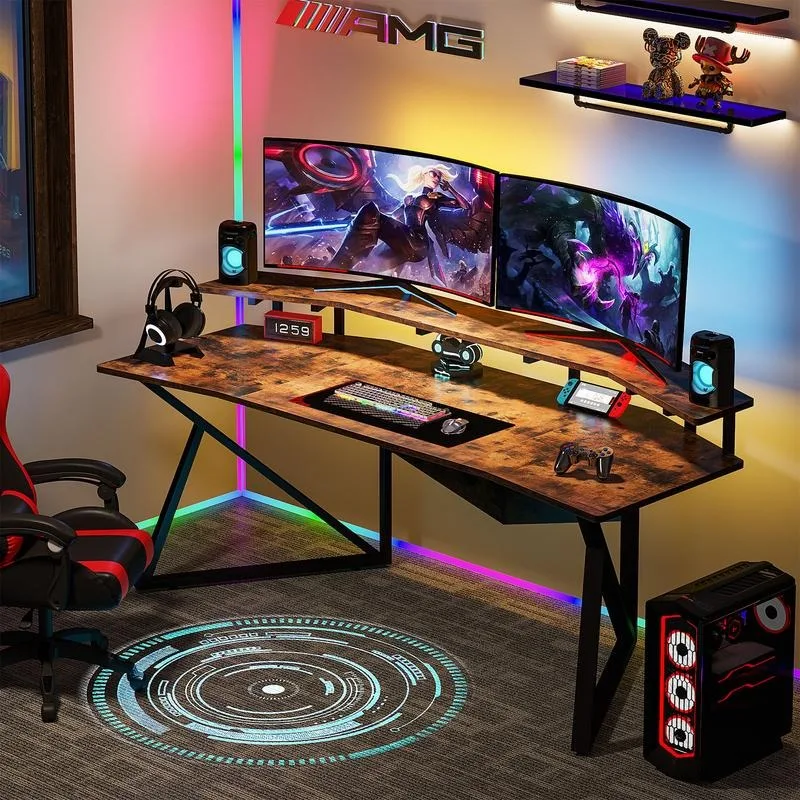 Tribesigns 70.9" Large Computer Desk Wing-Shaped Gaming Studio Desk with Monitor Stand for Live Streamer