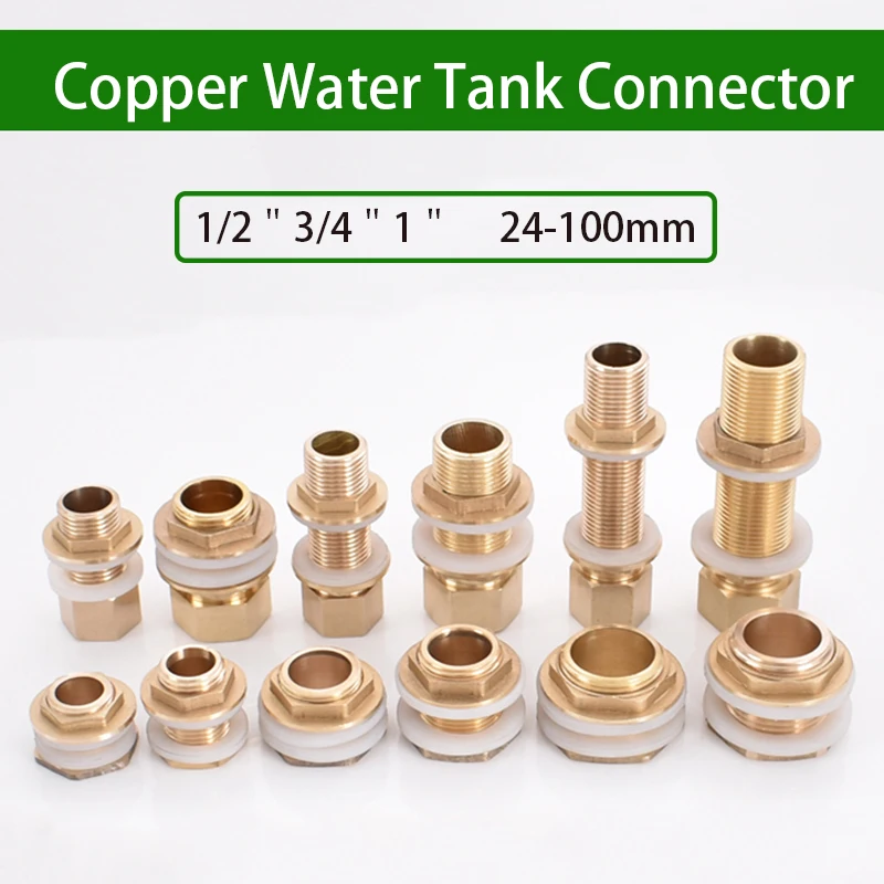 1/2＂3/4＂1＂Brass Water Tank Connector 24-100mm Copper Pipe Fitting Joint Adapter Female/Male Thread Water Tower Fish Tank Drain