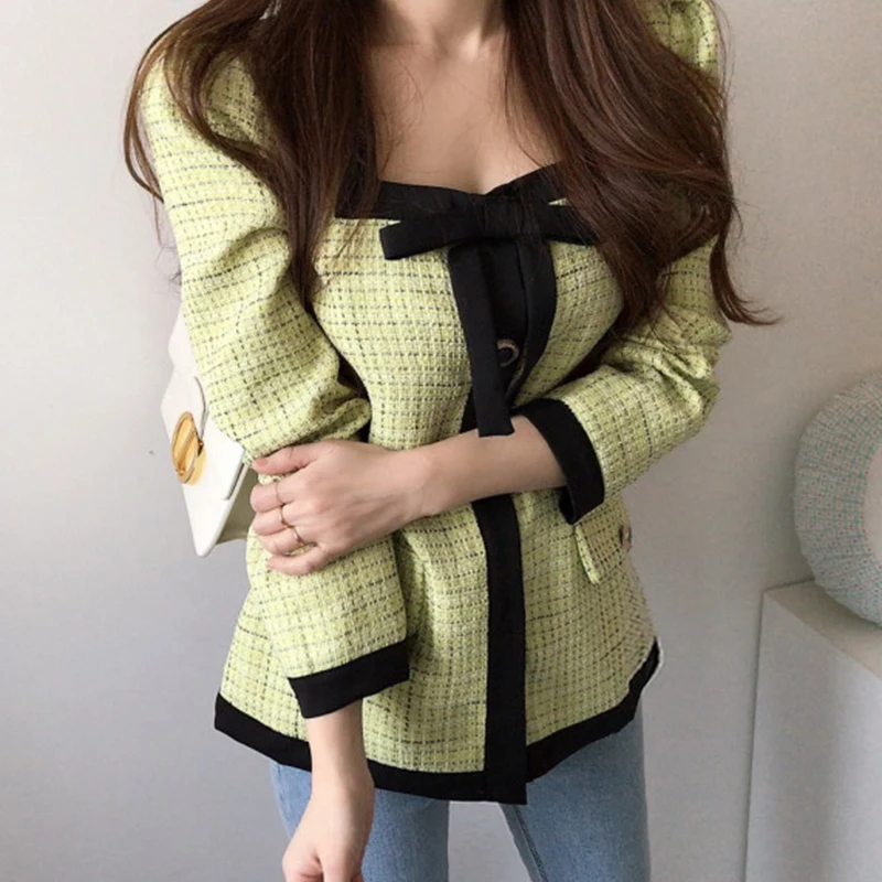 2024 Autumn Women's Fashion Small Fragrance Style Spliced Checkered Long Sleeved Short Skirt Youth Versatile Two Piece Set