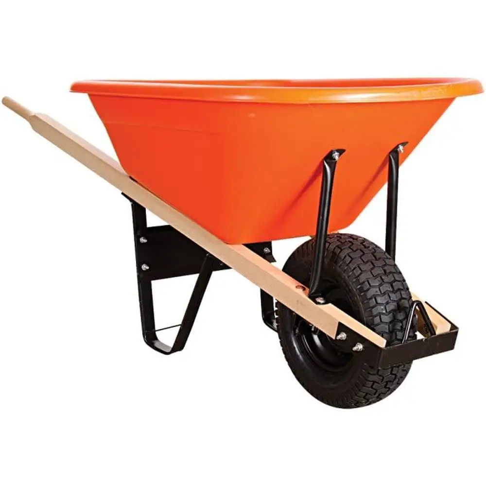 

6-Cubic-Foot Heavy-Duty Wheelbarrow with Wood Handles Pneumatic Tire 500lb Load Capacity