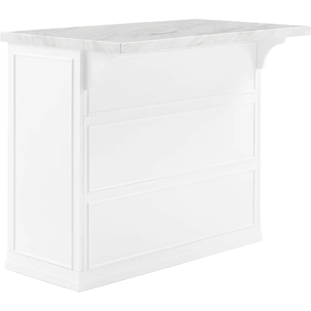 أداة تقطيع الأثاث من كروسلي، جزيرة مطبخ من الرخام الصناعي الأبيض مع مساحة تخزين وبار الإفطار، مناسبة لحامل الميكروويف #5
