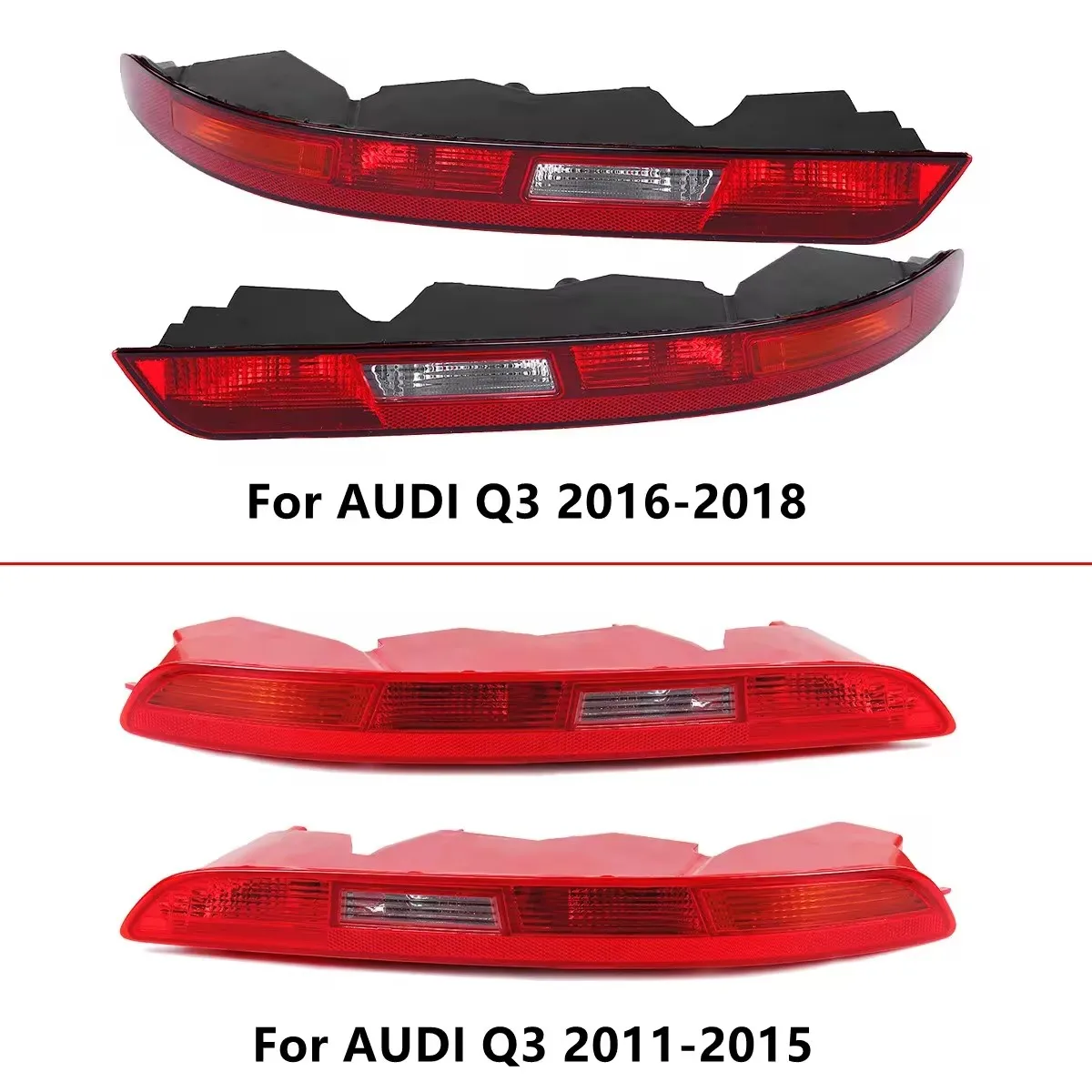 Car Rear Bumper Brake Light For Audi Q3 2011-2015 2016-2018 Tail Light Reverse Lamp With 4PCS Bulbs Car Red Stop Lamp