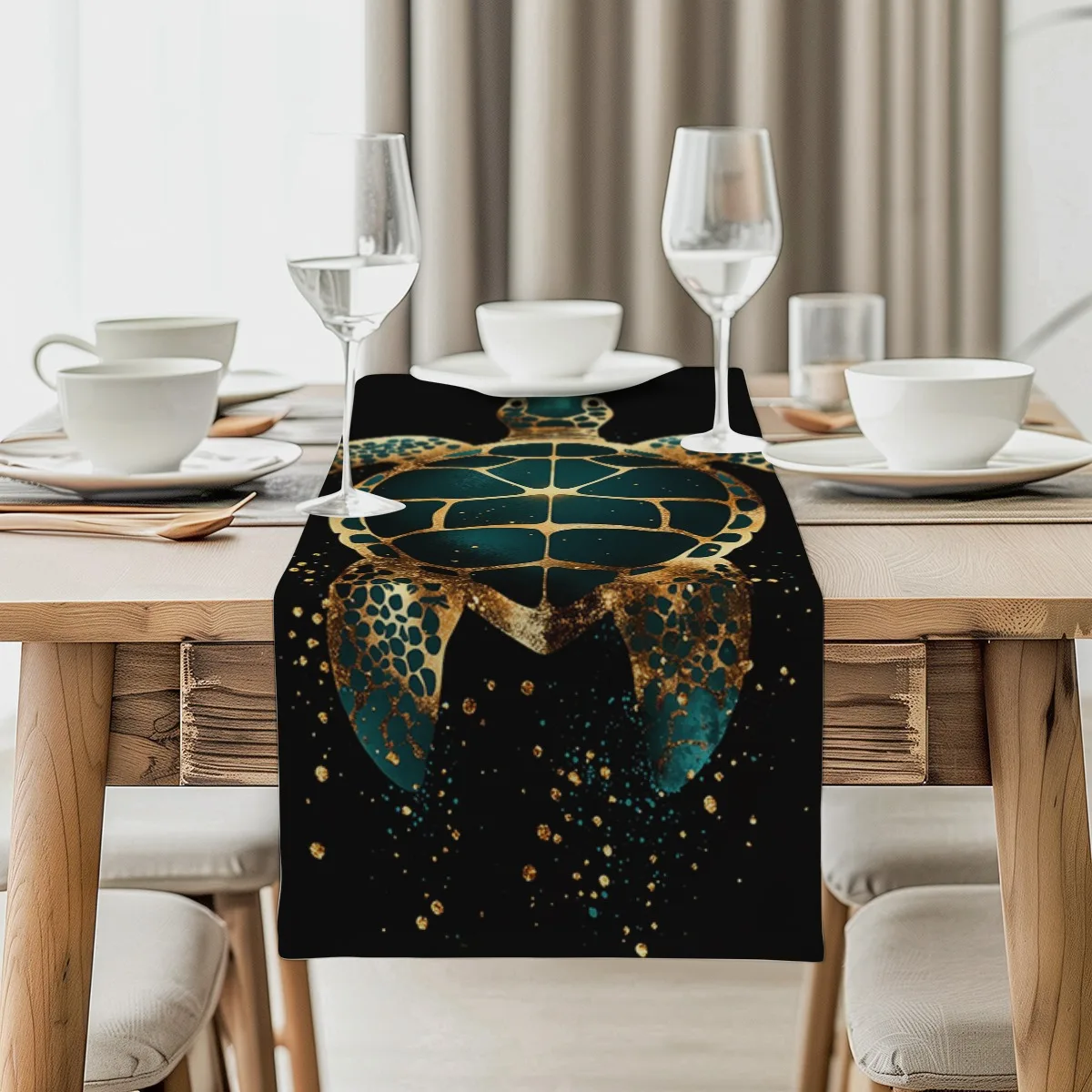 print table runner Gold and Teal Turtle Shell Luxury Print Tablecloth for Seasonal Celebrations Both Indoor And Outdoor Dining S