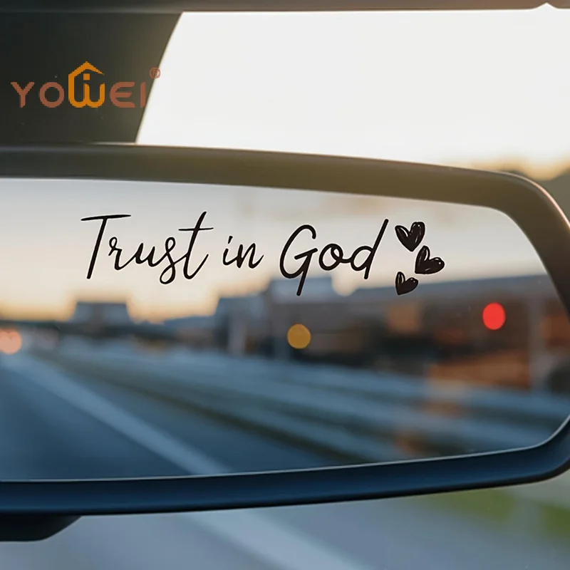 Latest Trust In God Christian Car Sticker Faith Bible Verse Heart Rear View Mirror Bumper Vehicle Auto Decor