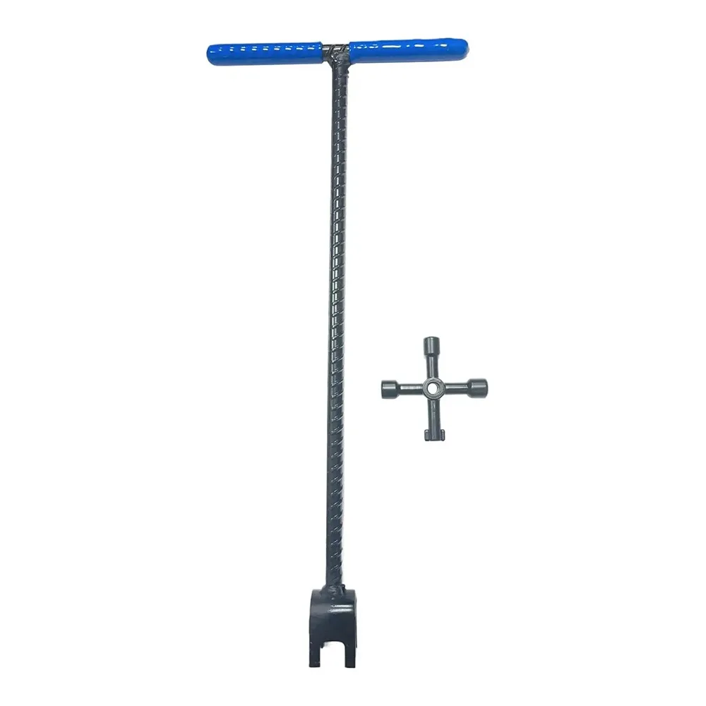 Sturdy Steel T-Handle Wrench Heavy Duty Threaded Reinforced Water Meter Key with Four-way Utility Key U-Head Design
