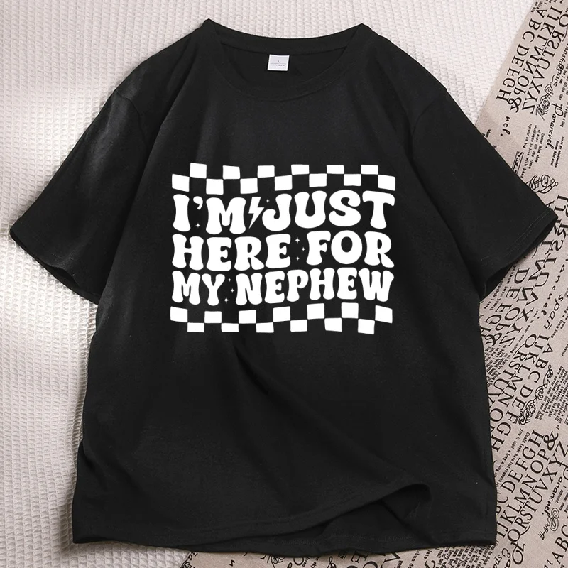 Camiseta para mujer con el mensaje «Estoy aquí solo por mi sobrino», diseño de futura tía, ropa de algodón de manga corta, camisetas con estampado, camisetas de alta calidad.
