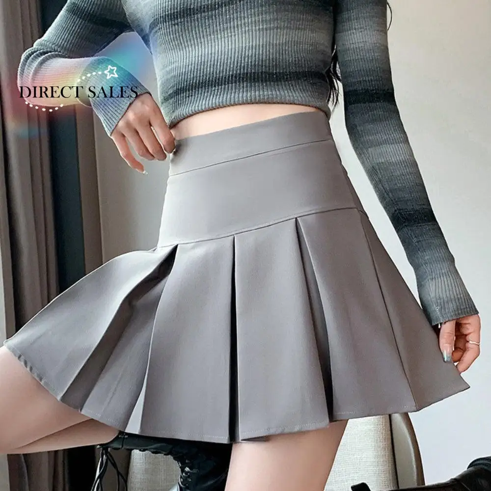 

Harajuku High Waist Pleated Mini Skirts Short Dress Y2k Simple A-line JK Short Skirt Solid Color Skirts with Safety Pants Ladies