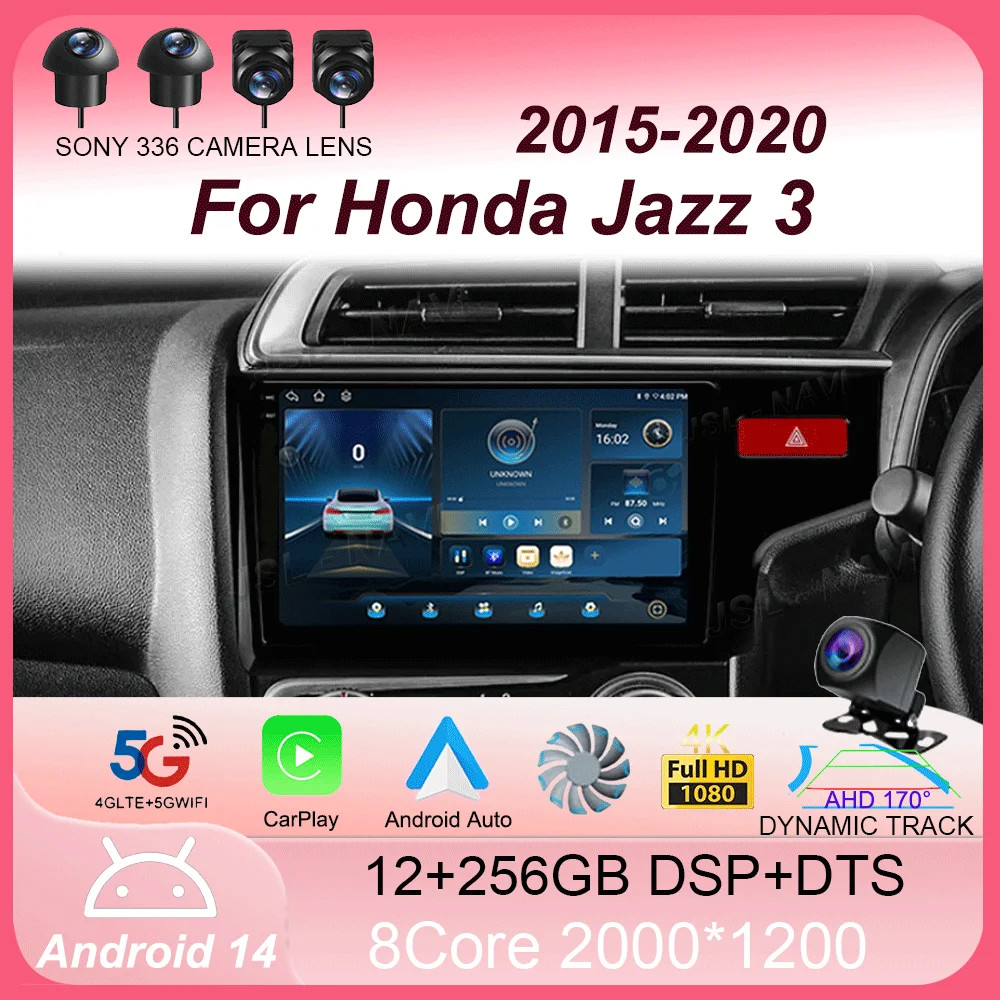 

Автомобильный радиоприемник Android 14 Carplay с GPS для Honda Jazz 3 2015-2020 Fit 3 GP GK 2013-2020 QLED Мультимедийный видеоплеер Навигация