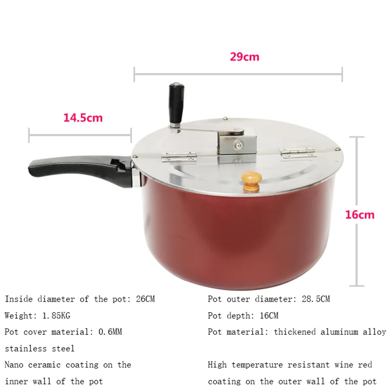 Hand-operated Stovetop Gas Popcorn Maker Commerical Popper Pot Nonstick Manual Hand Cranked Hot Oil Popped Corn Making Machine