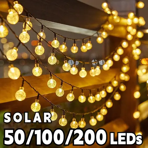 2024 새로운 태양 크리스탈 글로브 LED 문자열 조명 LED 태양 야외 조명 IP65 요정 빛 크리스마스 갈 랜드 정원 파티 장식