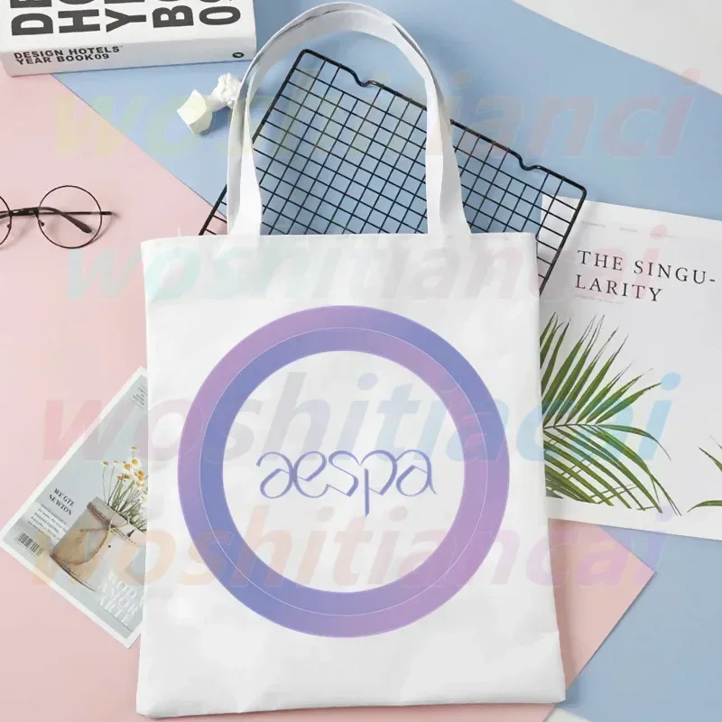 Kpop Aespa Shopper Bags Shopping Bag Tote Bag Shoulder Bag Canvas Bags Large Capacity College Handbag