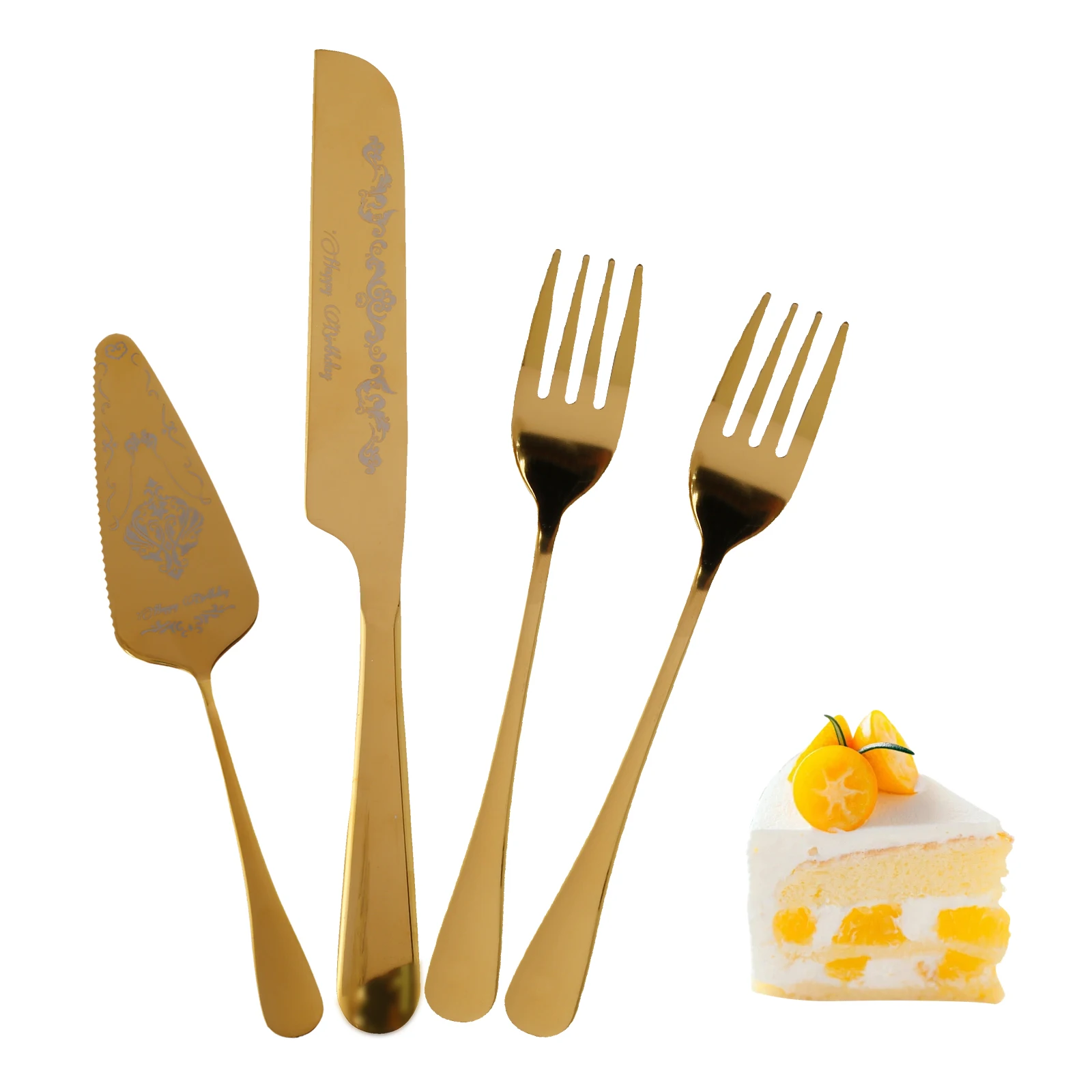 

Cake Cutting Set Stainless Steel Cake Spatula Fork Knife Elegant Ergonomic Cake Server Set for Wedding Birthday Anniversary