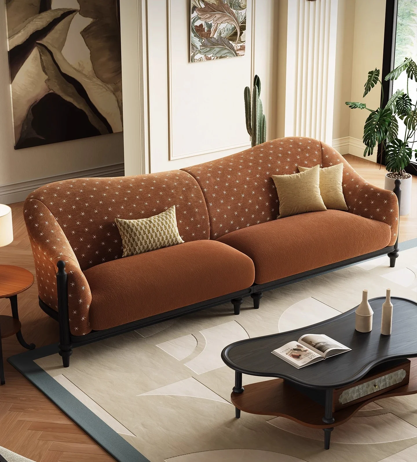 Chenille fabric sofa small apartment type second-hand inline row casual high-end feeling