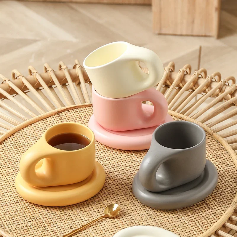 400ml Fat Handmade Chubby Mug Creative Nordic Home Decoration Oval Plate Personalized Ceramic Cup Saucer Coffee Tea Milk Cake