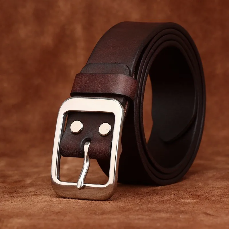 Water-washed matte top layer leather stainless belt for men versatile casual
