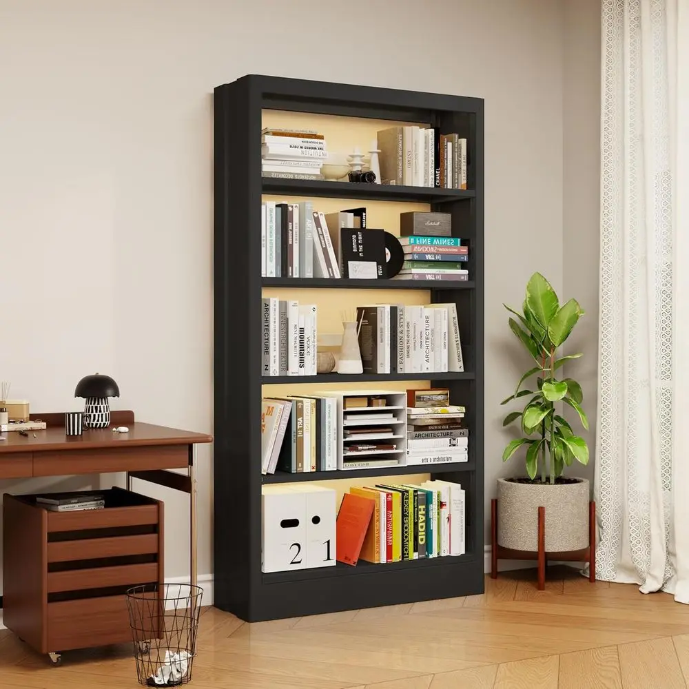 71 Tall Black Metal Adjustable Shelving Unit for Living Room and Home Office
