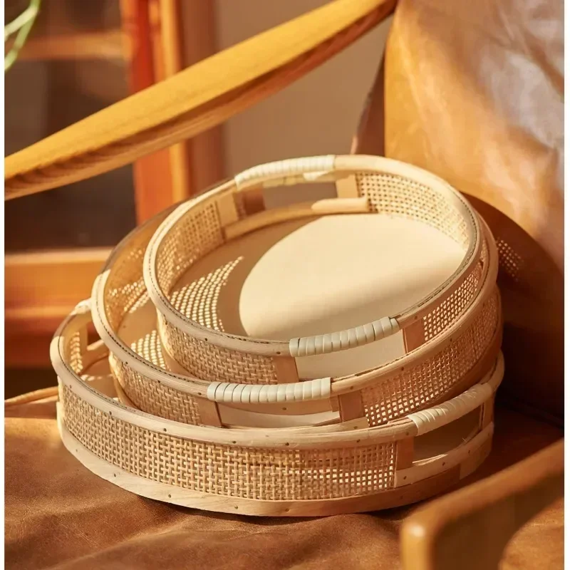 

Natural Indonesian White Vine Fruit Plate Living Room Tea Table Snack Tray Handwoven Storage Basket Multifunctional Bread Basket