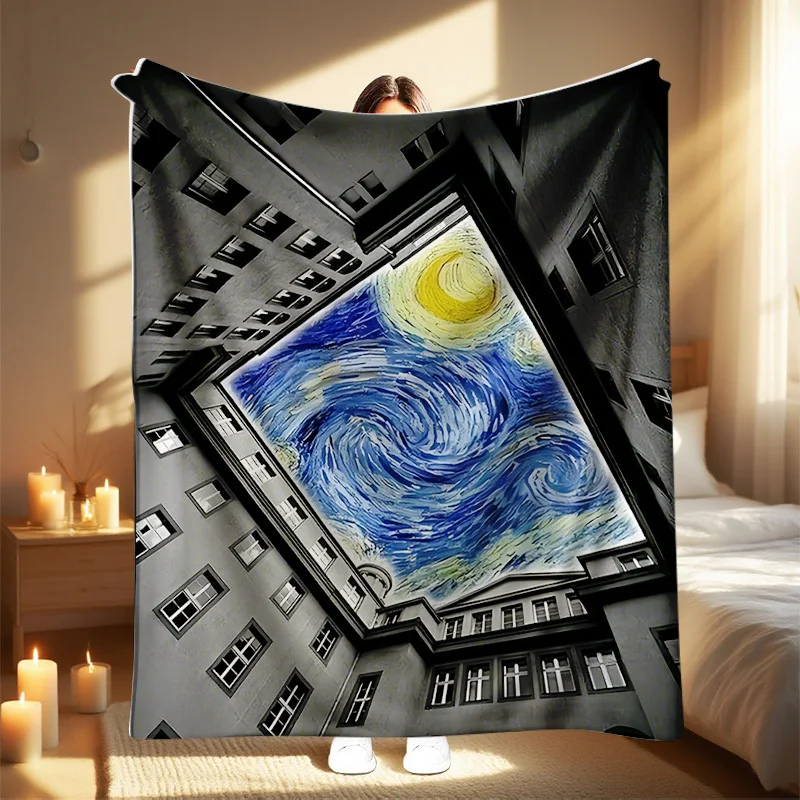 1pc Van Gogh Starry Night Blanket - Thick All-Season Soft Throw for Bed, Couch, Travel - Van Gogh Museum Inspired Artistic Desig