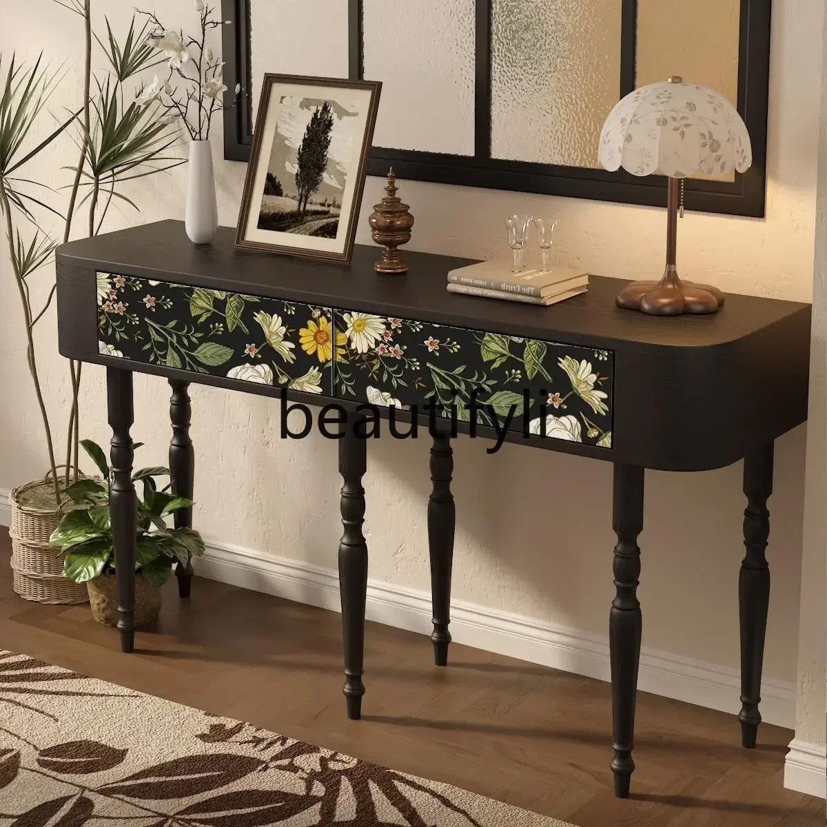 

Asmt14 New European retro all-solid wood porch table partition cabinet American porch cabinet long table against the wall