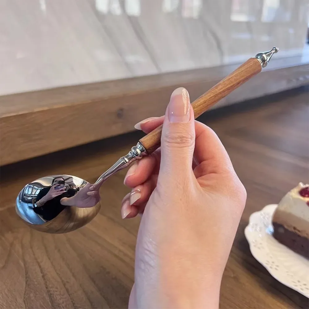 

Stainless Steel Spoon Long Handle Tableware Thicken Stirring Ice Retro Meal Spoon for Serving Soup and Dessert Dinner Tableware