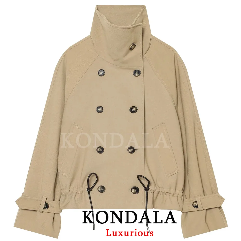 KONDALA High Street Casual Chic Women Trench Coat Stand Collar Double Breasted Long Sleeve Coat Fashion 2026 Autumn Winter  Coat