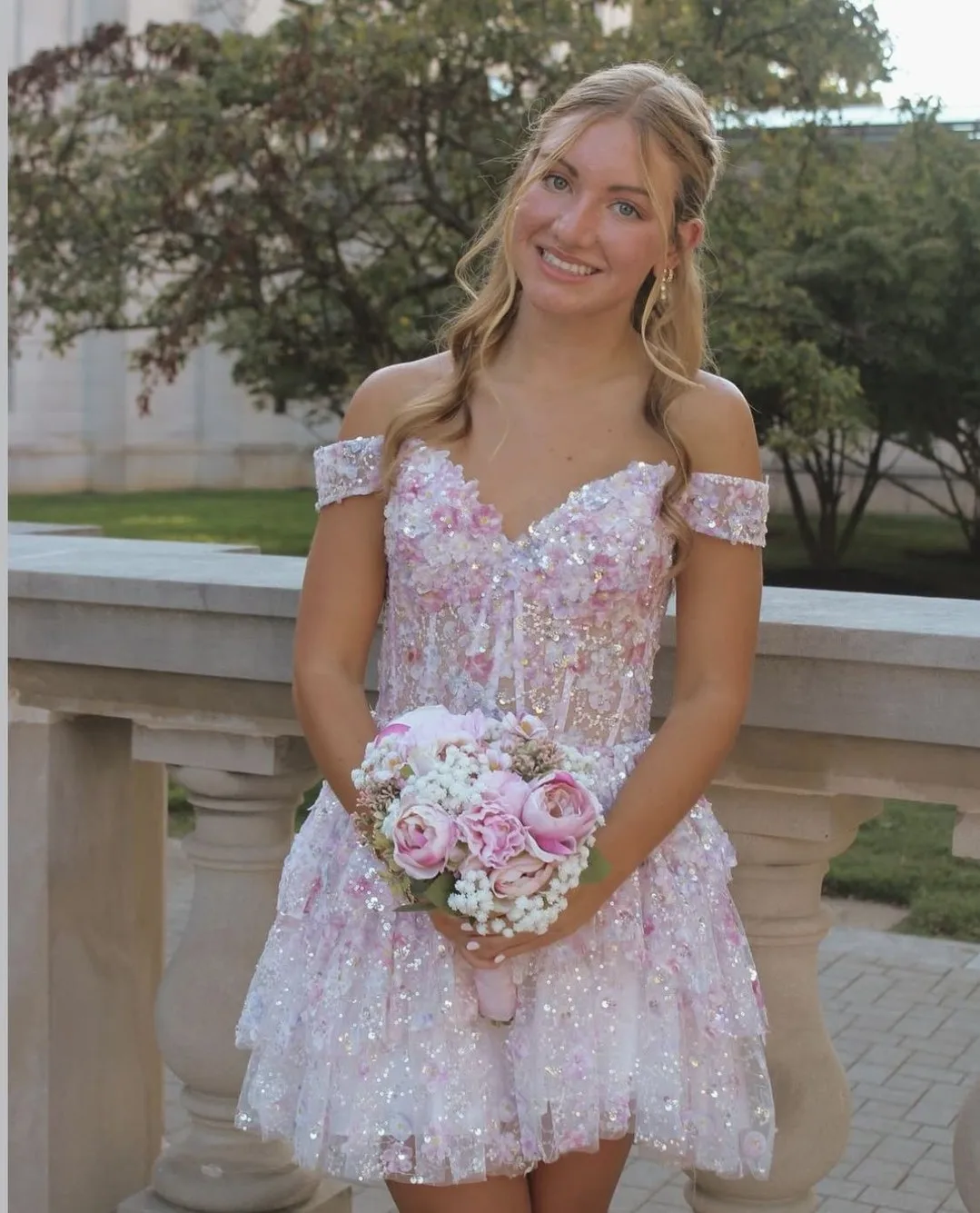 Ofherown スパンコール ビーズ アップリケ カクテルドレス 恋人ネック オフショルダー ミニイブニングドレス 膝上 ローブ・ド・ソワレ