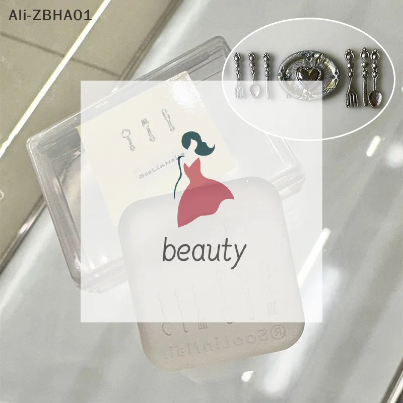 Série de vaisselle couteau fourchette cuillère 3D Silicone moule à ongles Nail Art doux estampage plaques bricolage manucure sculpture modèle